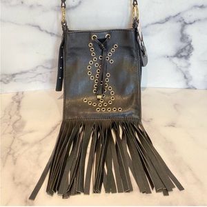 YSL Black Leather Fringe Crossbody Purse